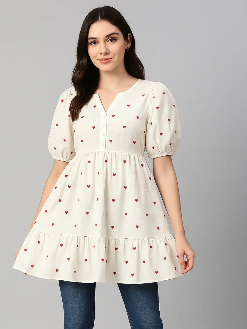 Cotton Heart Shape Kurti Embroidery Fabric #13355 thumb 3