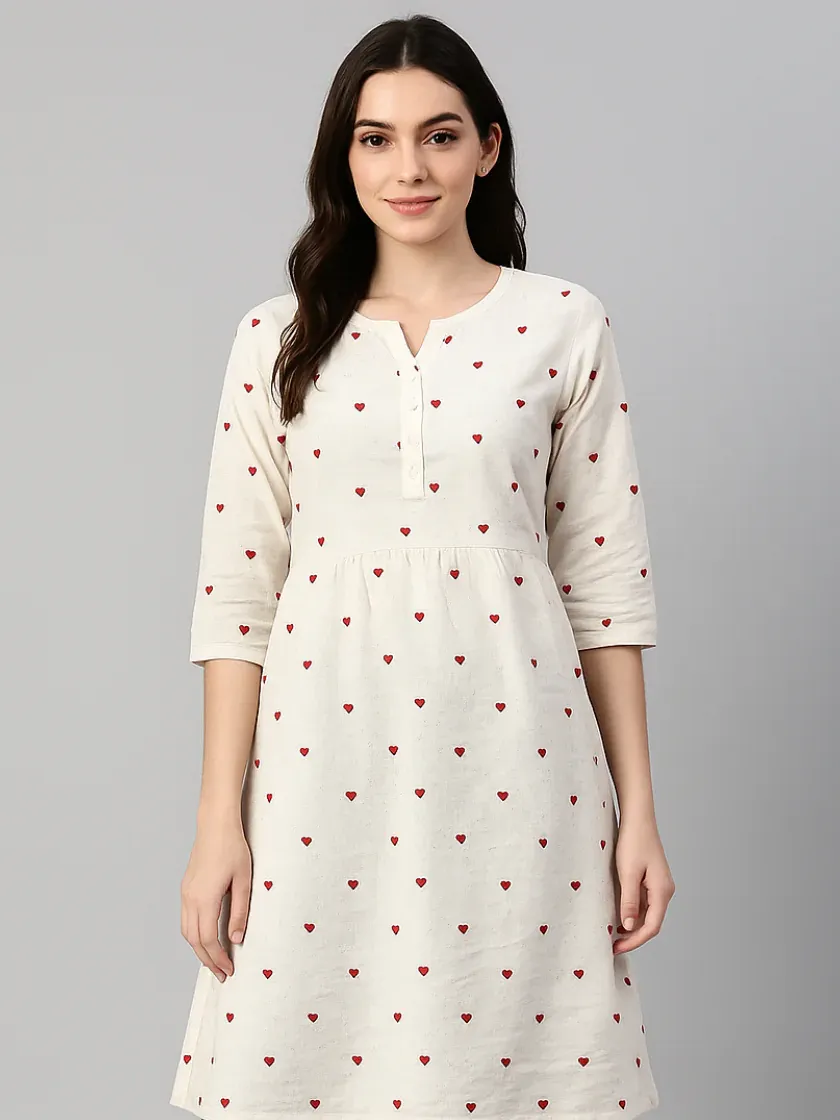 Cotton Heart Shape Kurti Embroidery Fabric #13355 thumb 4