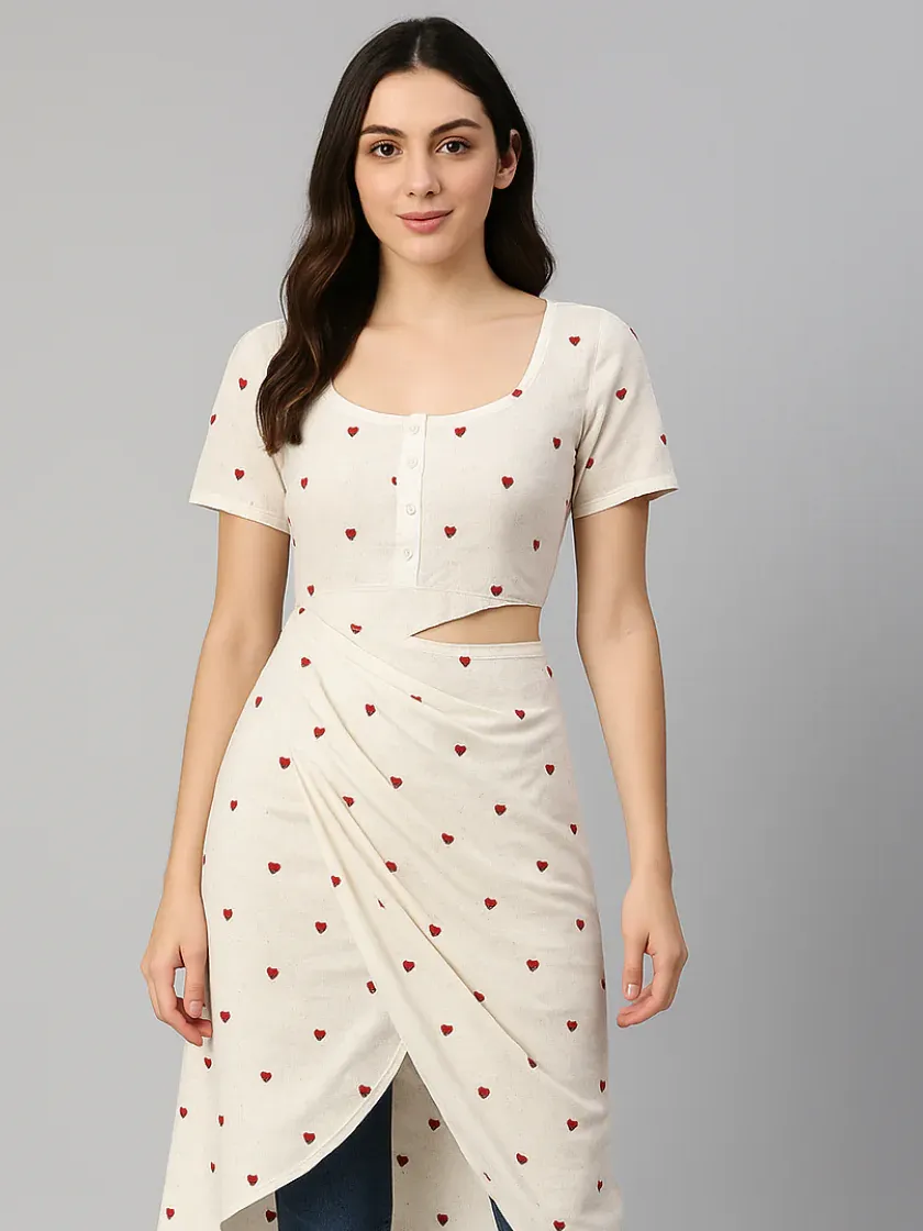 Cotton Heart Shape Kurti Embroidery Fabric #13355 thumb 5