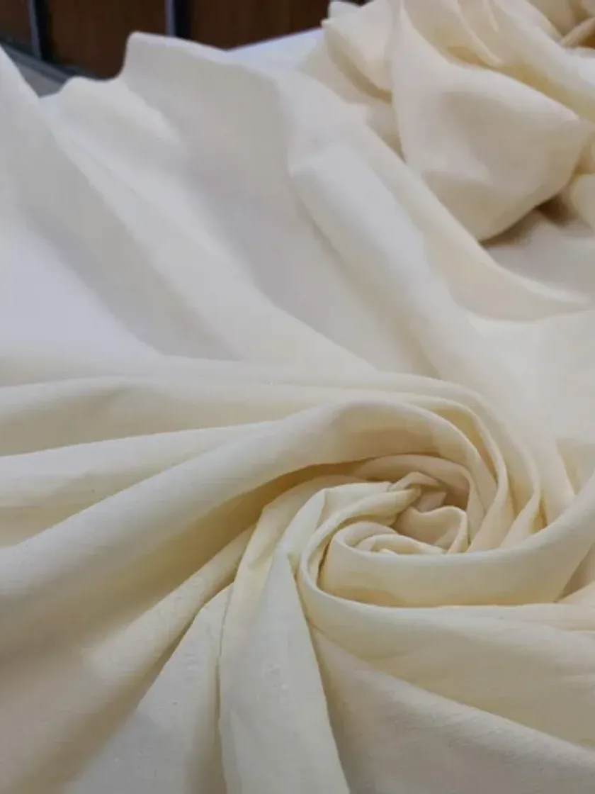 Plain Dyeable Pure Mull Cotton Fabric - Off White Color #MF110 thumb 3