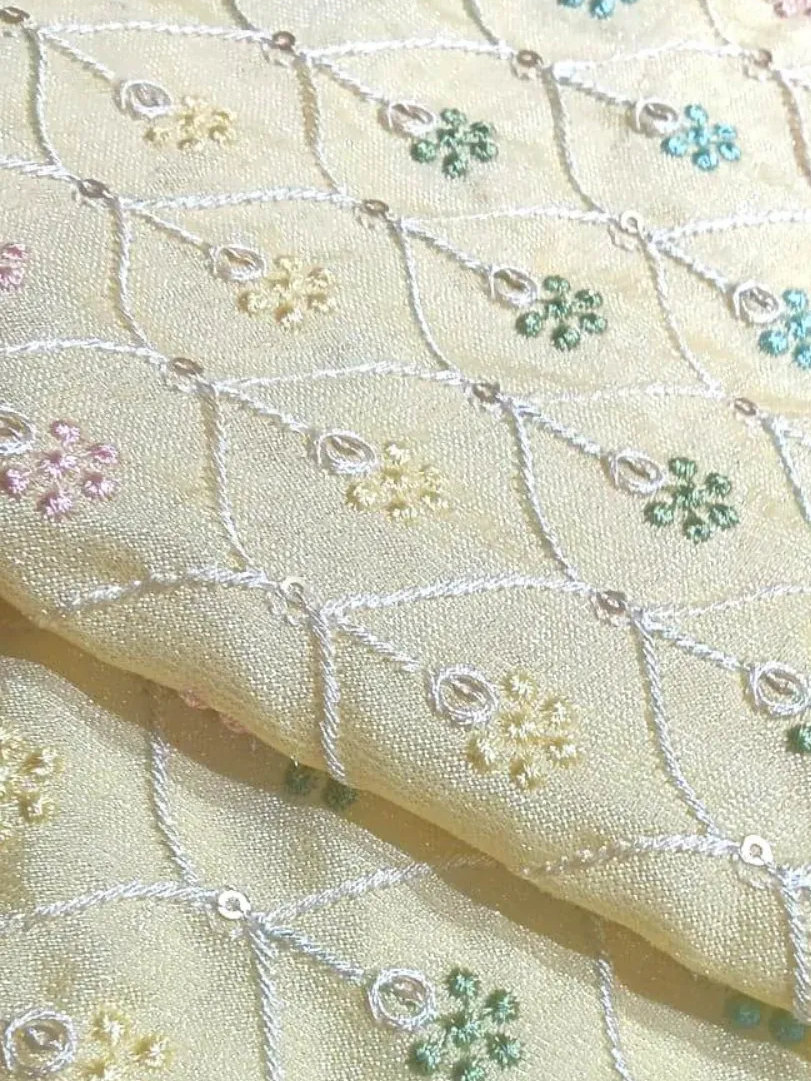 Yellow Kurta Embroidery Fabric #14226/8005