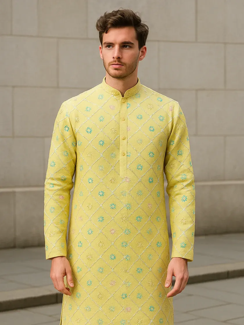 Yellow Kurta Embroidery Fabric #14226/8005 thumb 3